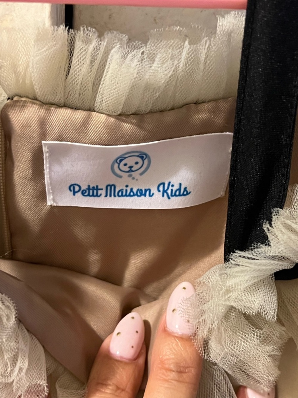 Petit Maison Kids Champagne Tulle Dress with Black Strap Detail - Picture 3 of 3
